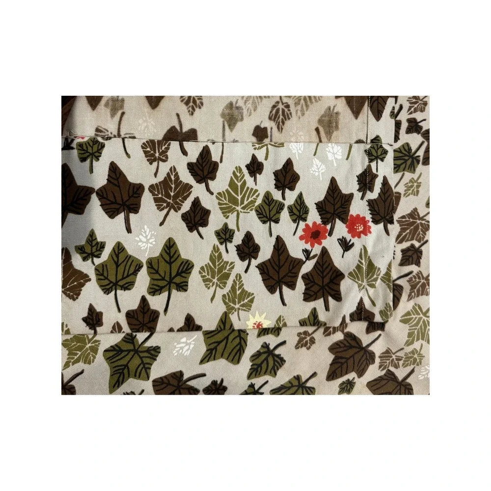 Handmade Leaf Print Curtain Panels 4pc 45x82 Floral Vintage MCM Ivy green beige